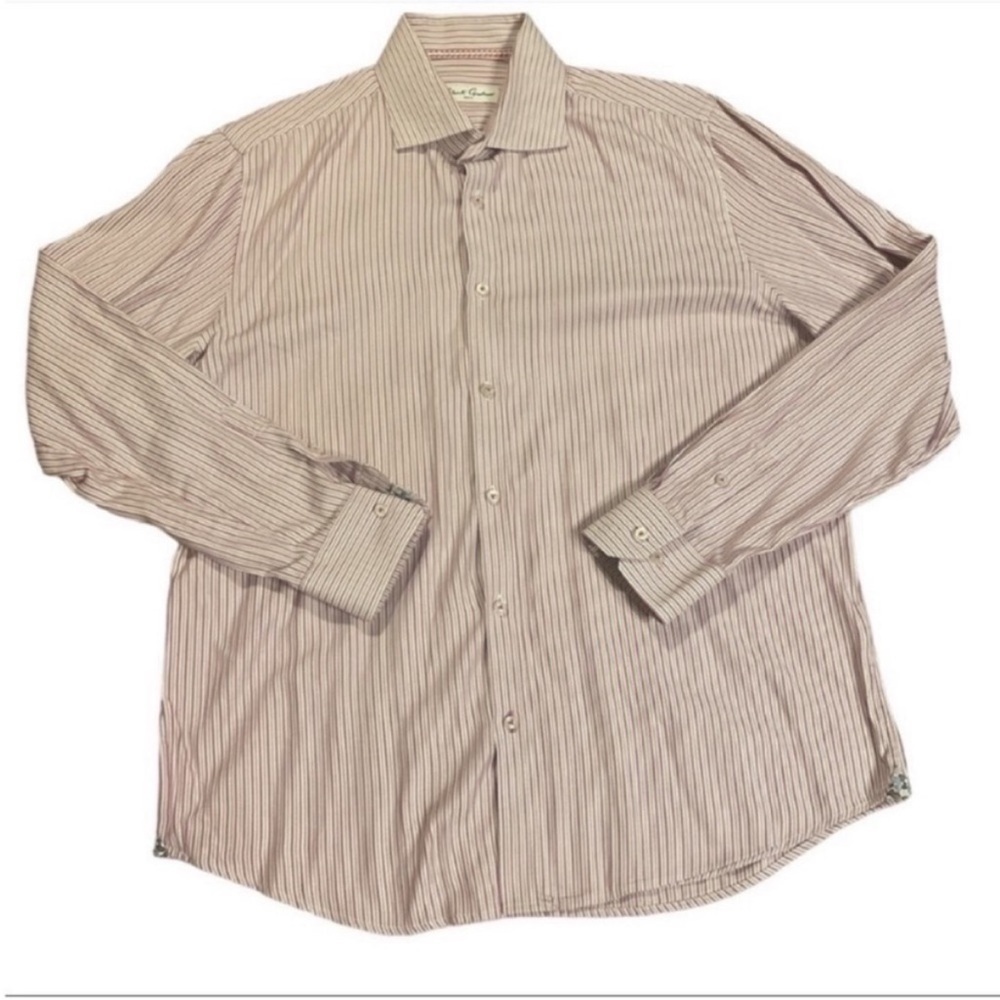 Robert Graham Button Down Pink and White Stripes Paisley Flip Cuff Size 16.5